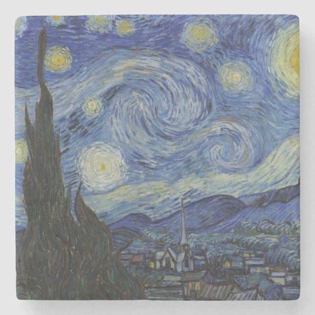 Dessous-de-verre En Pierre "Nuit étoilée" par Van Gogh (Devant)