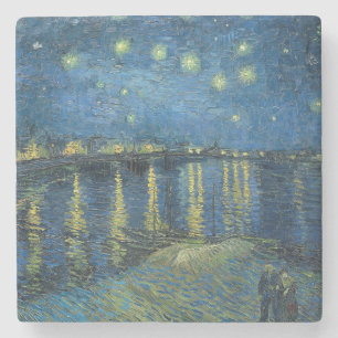 Dessous-de-verre En Pierre Nuit étoilée sur le Rhône (par van Gogh)