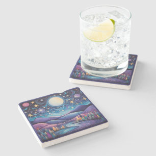 Dessous-de-verre En Pierre Nuit lunaire Big Moon Paysage