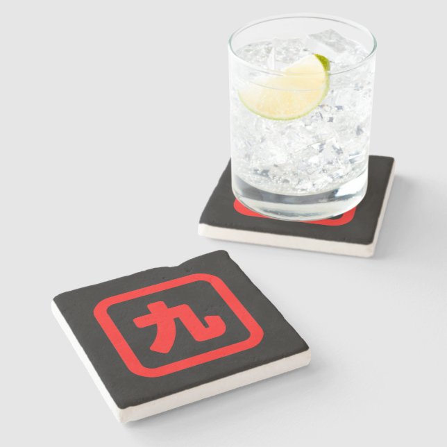 Dessous-de-verre En Pierre Numéro japonais Neuf 九 (Côté)