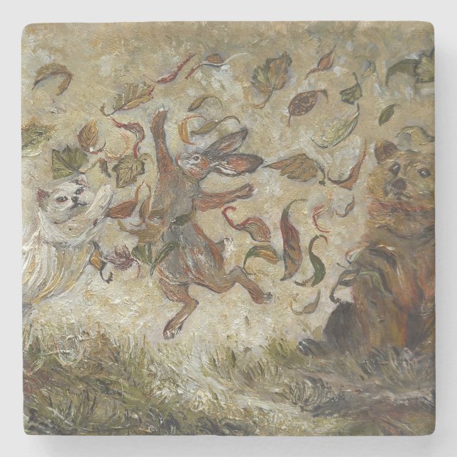 Dessous-de-verre En Pierre October Fun Whimsical Autumn Forest Animals  (Devant)