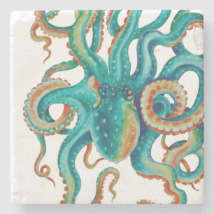 Dessous-de-verre En Pierre Octopus Turquoise aquarelle Art