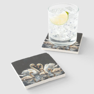 Dessous-de-verre En Pierre Œuvre d'art de la famille de cygnes sur le lac noi