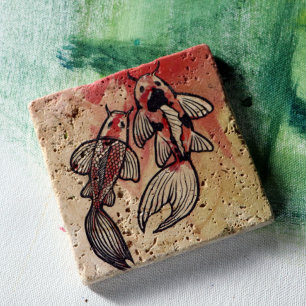 Dessous-de-verre En Pierre Oeuvre de Koi Pond Fish