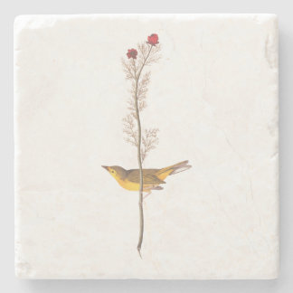 Dessous-de-verre En Pierre Oiseau de Paruline à capuchon Audubon sur Fleur ro
