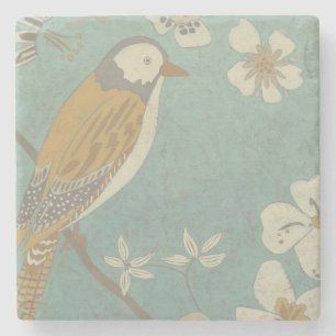 Dessous-de-verre En Pierre Oiseau jaune, gris et beige été perché sur une