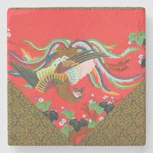 Dessous-de-verre En Pierre Oiseau Phoenix Rouge Japonais Vintage Art G.A. Aud