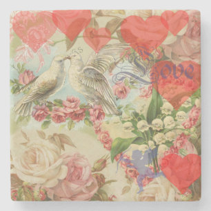 Dessous-de-verre En Pierre Oiseaux de l'amour Vintage Antique Cœur