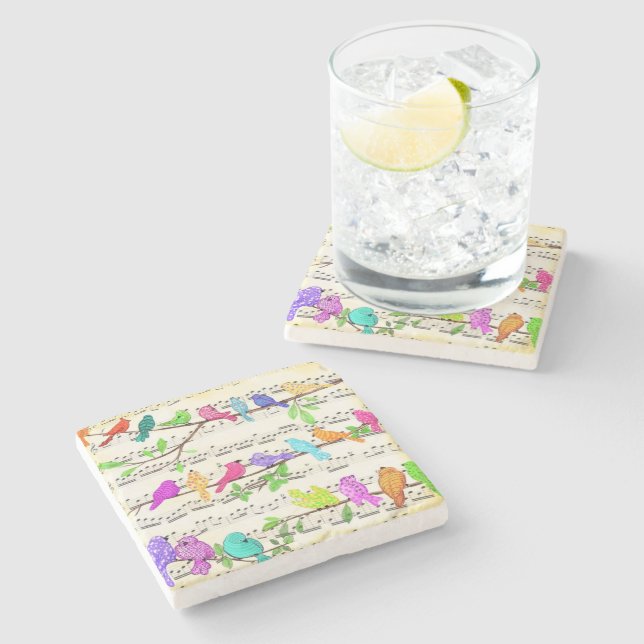 Dessous-de-verre En Pierre Oiseaux de musique colorés Dessous de verre de pie (Côté)