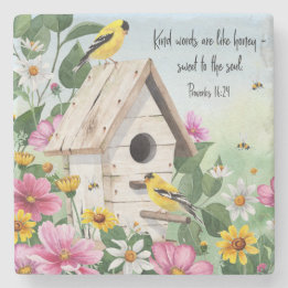 Dessous-de-verre En Pierre Oiseaux de printemps fleuris d'aquarelle