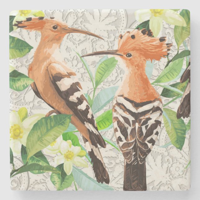 Dessous-de-verre En Pierre Oiseaux exotiques sur la dentelle (Devant)