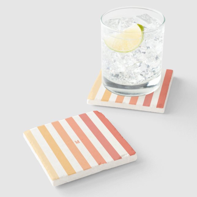 Dessous-de-verre En Pierre Ombre Beach Sunrise Stripe & Monogramme personnali (Côté)
