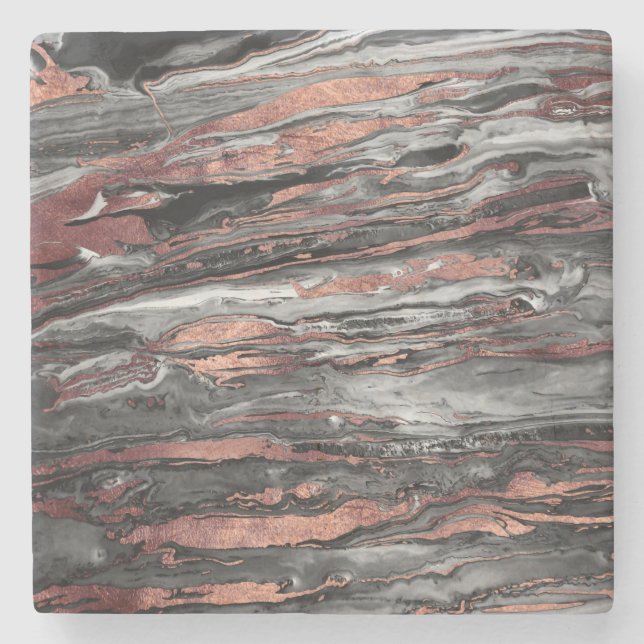 Dessous-de-verre En Pierre Or rose moderne peinture marbrée abstraite (Devant)