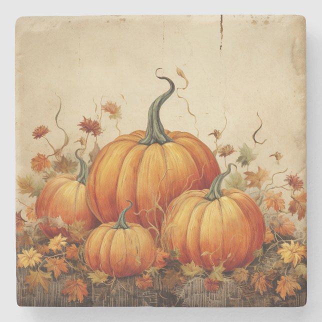 Dessous-de-verre En Pierre Orange Citrouille Russe Automne Thanksgiving (Devant)