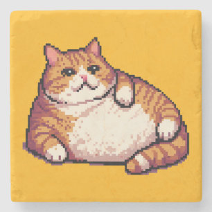 Dessous-de-verre En Pierre Orange gros chat mème pixel art