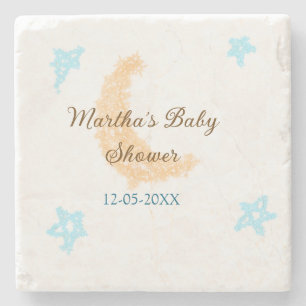 Dessous-de-verre En Pierre Orange lune bleu étoiles parties scintillant baby
