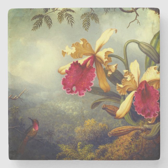 Dessous-de-verre En Pierre Orchidées et colibri Heade (Devant)