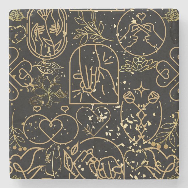 Dessous-de-verre En Pierre Ornements mariages motif en Gold Black BG (Devant)