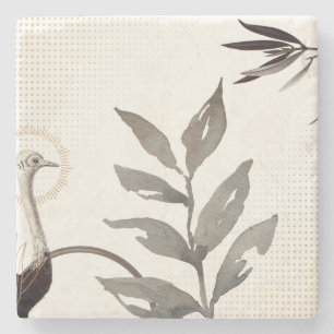 Dessous-de-verre En Pierre Ostrich Feuilles d'aquarelle moderne   Ivoire