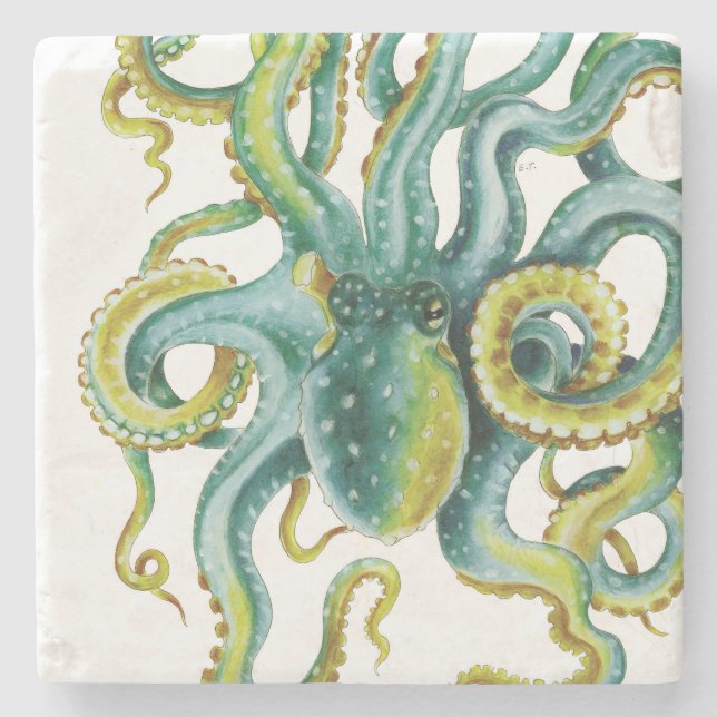 Dessous-de-verre En Pierre Otopus bleu aquarelle (Devant)