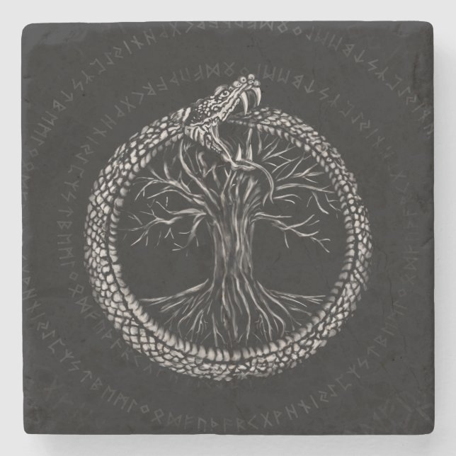 Dessous-de-verre En Pierre Ouroboros avec l'arbre de la vie (Devant)