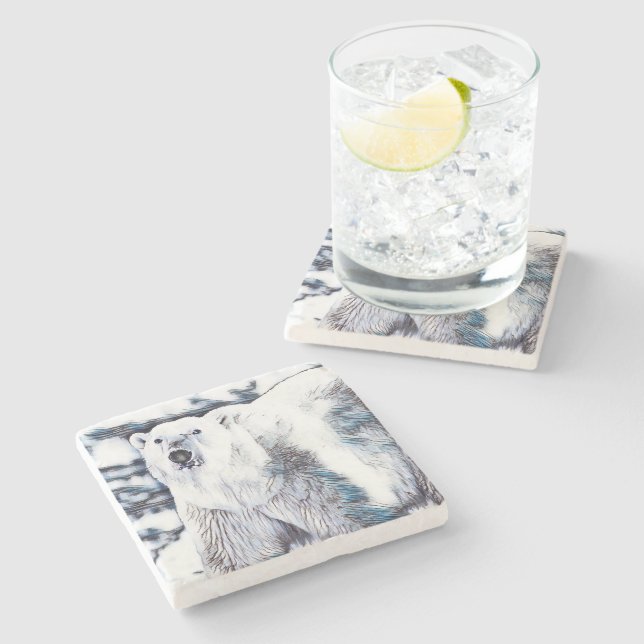 Dessous-de-verre En Pierre Ours blanc (Côté)