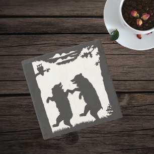 Dessous-de-verre En Pierre Ours de danse vintage Chouette en silhouette noire