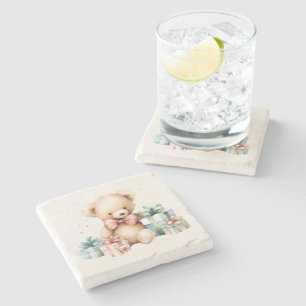 Dessous-de-verre En Pierre Ours en peluche mignonne avec cadeaux de Noël