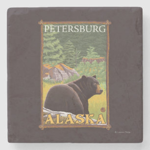 Dessous-de-verre En Pierre Ours noir dans la forêt - Pétersbourg, Alaska