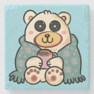 Dessous-de-verre En Pierre Ours polaire personnalisé avec café   Art mignon d