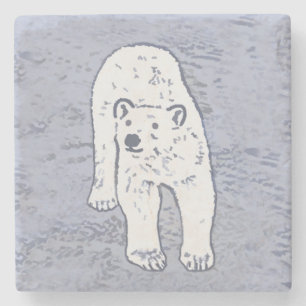 Dessous-de-verre En Pierre Ours polaire sur la peinture sur glace - Art origi