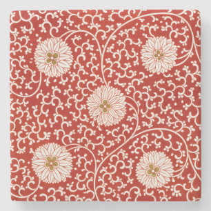 Dessous-de-verre En Pierre Owen Jones Ornement Chinois Fleurs Rouges et Blanc