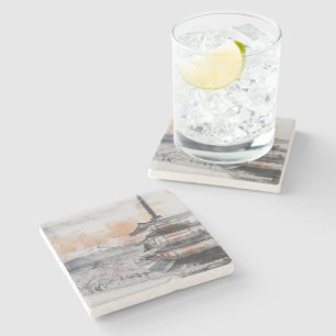 Dessous-de-verre En Pierre Pagode japonaise et mont Fuji à l'aquarelle