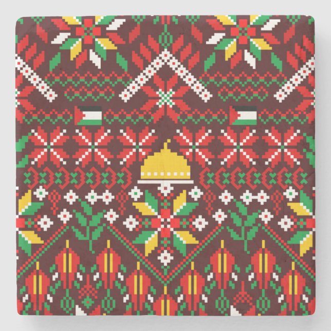 Dessous-de-verre En Pierre Palestine Tatreez Broderie traditionnelle (Devant)