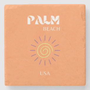 Dessous-de-verre En Pierre Palm Beach, Art Voyage, Preppy, Orange
