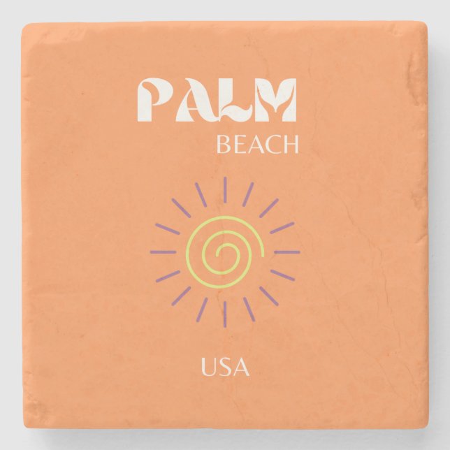 Dessous-de-verre En Pierre Palm Beach, Art Voyage, Preppy, Orange (Devant)