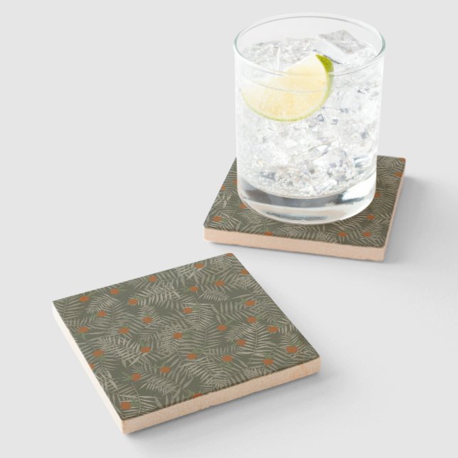 Dessous-de-verre En Pierre Palm Feuilles & Oranges (Côté)