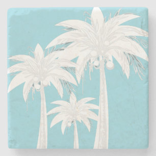 Dessous-de-verre En Pierre Palm Tree Aqua Blue Grey Blanc moderne Tropical mo