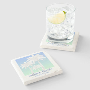 Dessous-de-verre En Pierre Palm Tree Côte Bleu Vert Ciel Ombre Nom