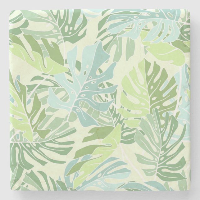 Dessous-de-verre En Pierre Palmettes tropicales en pastel (Devant)