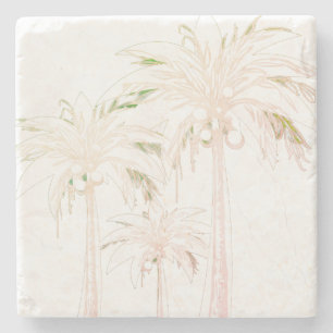 Dessous-de-verre En Pierre Palmier Blanc Beige Neutre Moderne Tropical