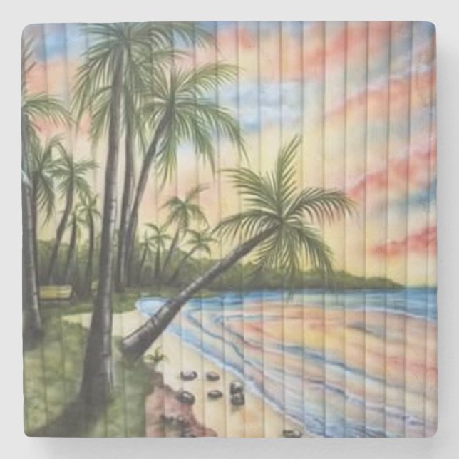 DESSOUS-DE-VERRE EN PIERRE PALMIERS TROPICAUX AVEUGLES DE PLAGE (Devant)