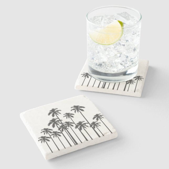 Dessous-de-verre En Pierre Palmiers tropicaux exotiques noirs et blancs (Côté)