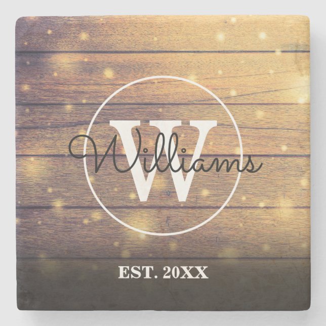 Dessous-de-verre En Pierre Panneaux en bois rustique Monogramme (Devant)