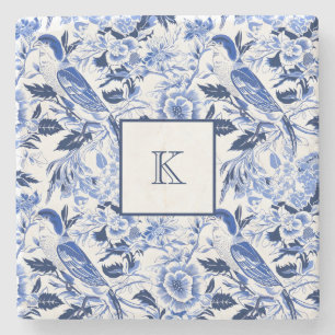 Dessous-de-verre En Pierre Papier Chinoiserie Monogramme Oiseau Bleu