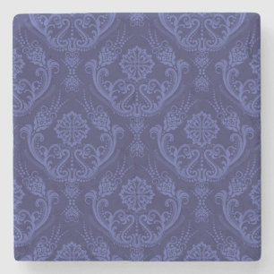 Dessous-de-verre En Pierre Papier peint floral bleu de luxe de damassé
