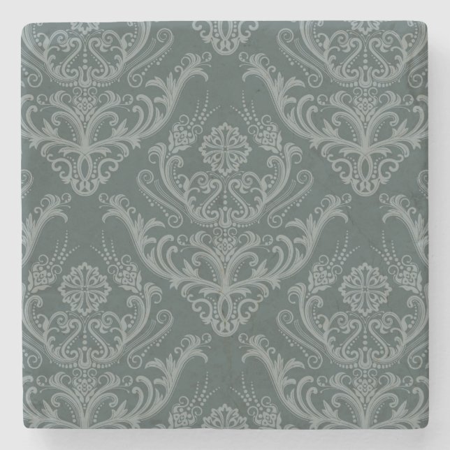 Dessous-de-verre En Pierre Papier peint floral vert de luxe de damassé (Devant)