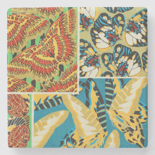 Dessous-de-verre En Pierre Papillon Art Déco Jaune et Turquoise Vibrants
