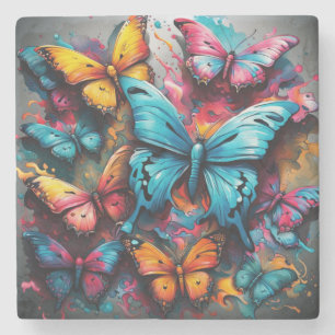 Dessous-de-verre En Pierre Papillon Coloré 