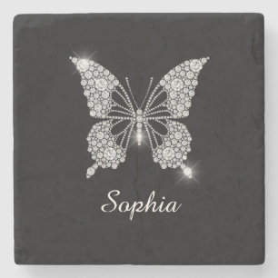 Dessous-de-verre En Pierre Papillon Diamants blancs, Nom do-it-yourself Scrip